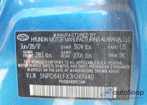 2018 Hyundai Elantra Sel из США, поврежденный, VIN 5NPD84LFXJH249640